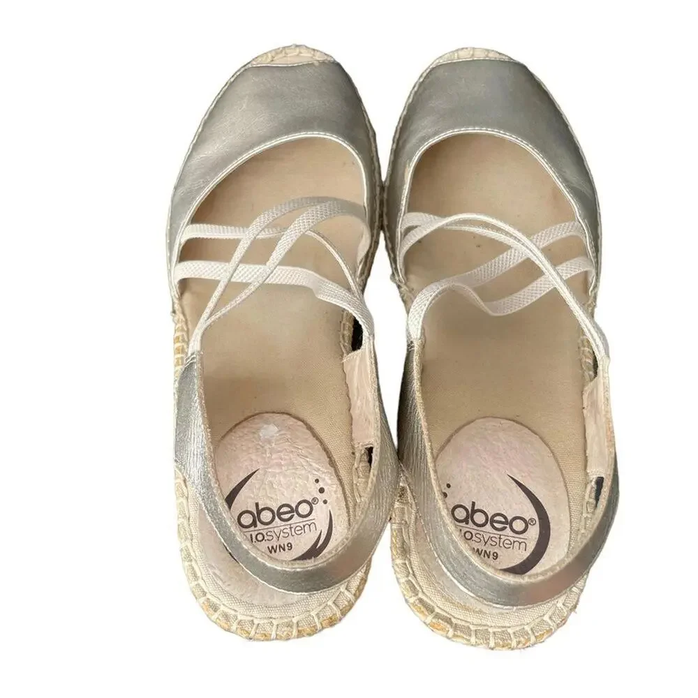 Abeo Women's‎ Silver Leather Wedge Sandals with Jute Platform